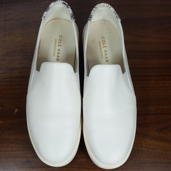 Cole Haan White Slip-On Sneakers with Patterned Heel Tab - Picture 4 of 8